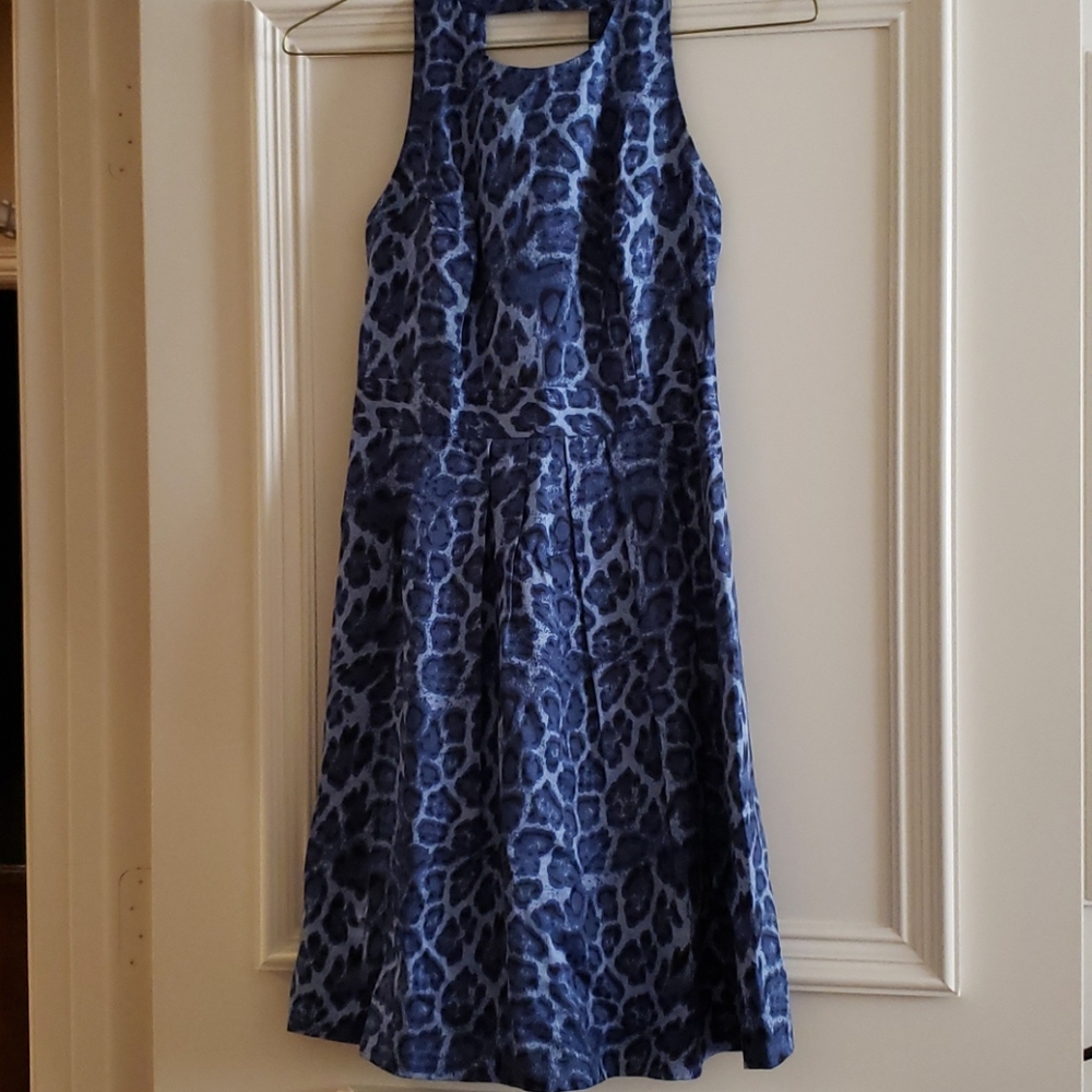 Blue Leopard Print Halter Dress